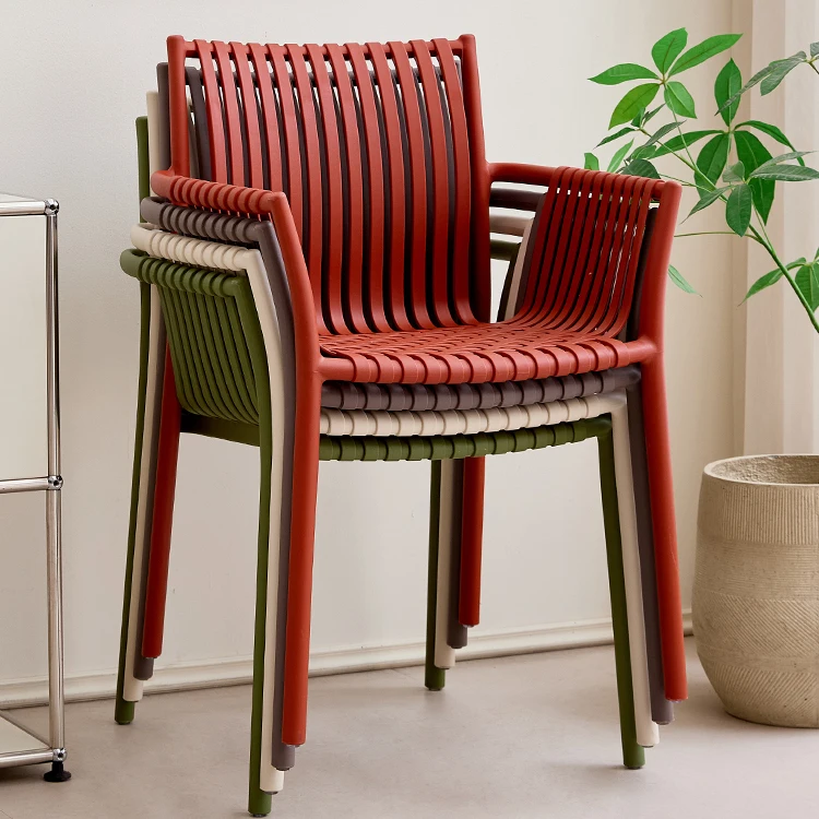 

Nordic Creative Dining Chair Cafe Leisure Openwork Striped Chairs with Backrest Outdoor Plastic Chairs for Home Dining