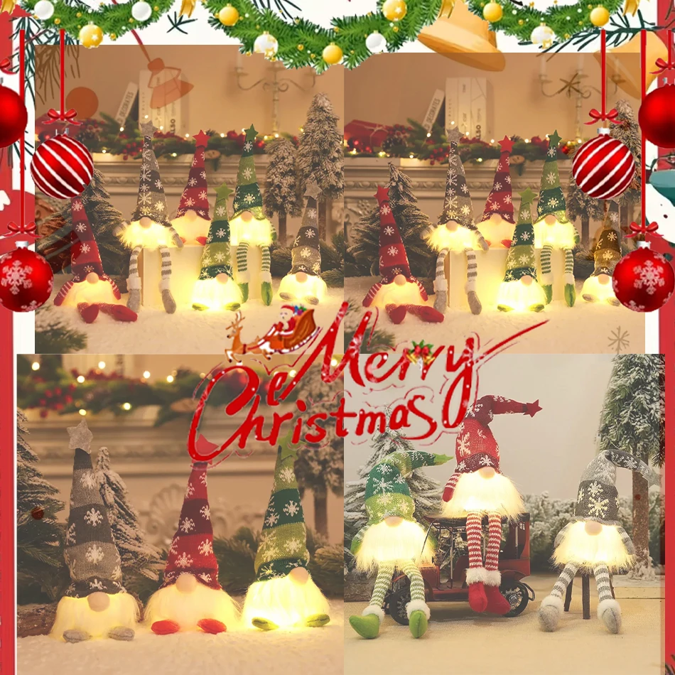 

Рождественская безликая кукла, гном, украшения, светодиодный светильник, плюшевые вязаные поделки, подвесной декор, рождественские украшения для дома, подарок для детей