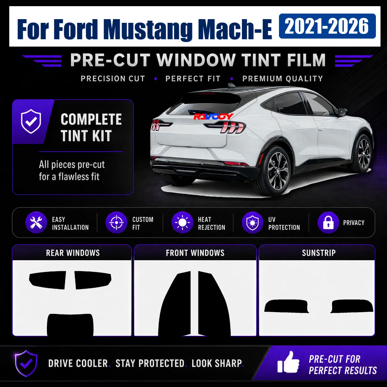 For Ford Mustang Mach-E 2021-2026 Window Tint Film Tailored Complete Window Anti-Glare Privacy Film