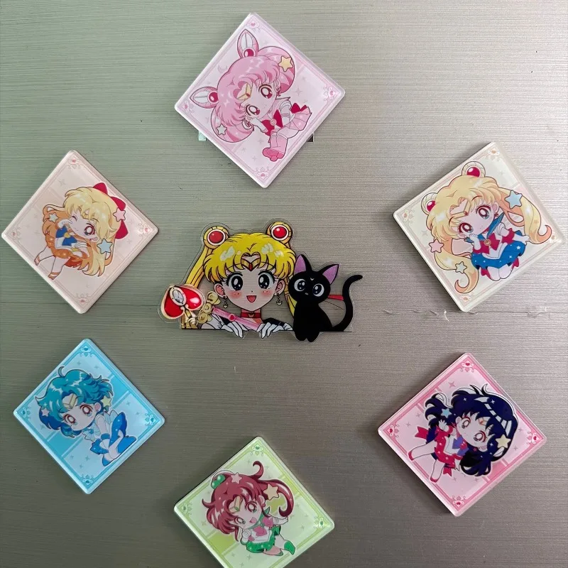 7Pcs/set Sailor Moon Anime Cartoon Heart Magnetic Rotating Fridge Magnets Cute Decorative Stickers for Home Decoration Gift - view 4