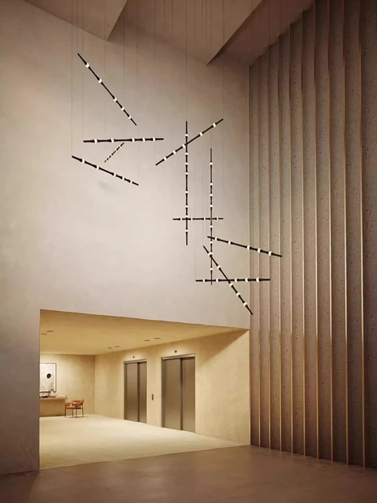 Extremely Simple Bamboo Section Long Staircase Pendant Light, Minimalist Modern…