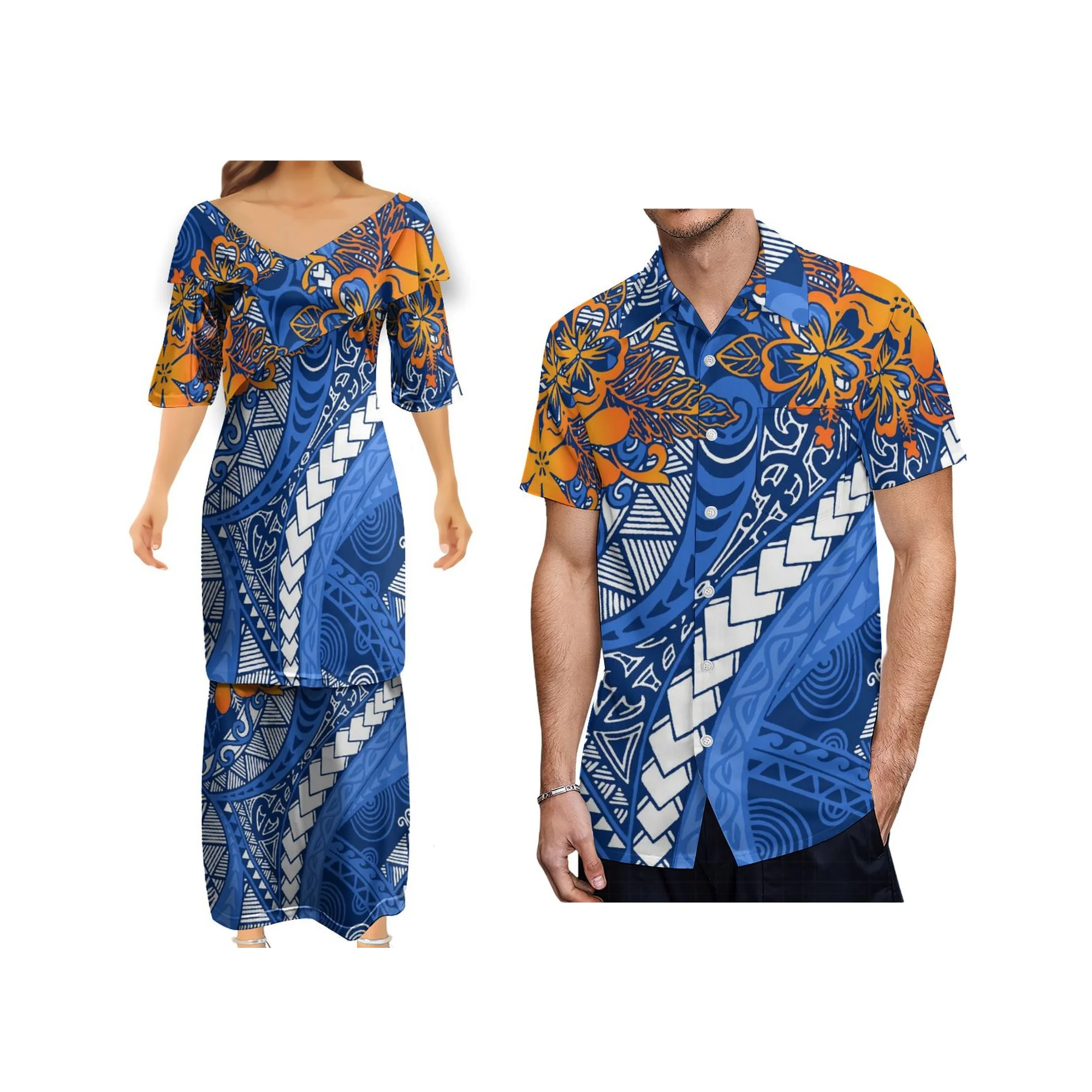 Samoa Club dames Puletasi jurk met V-hals Polynesische print zomer casual losse jurk met korte mouwen