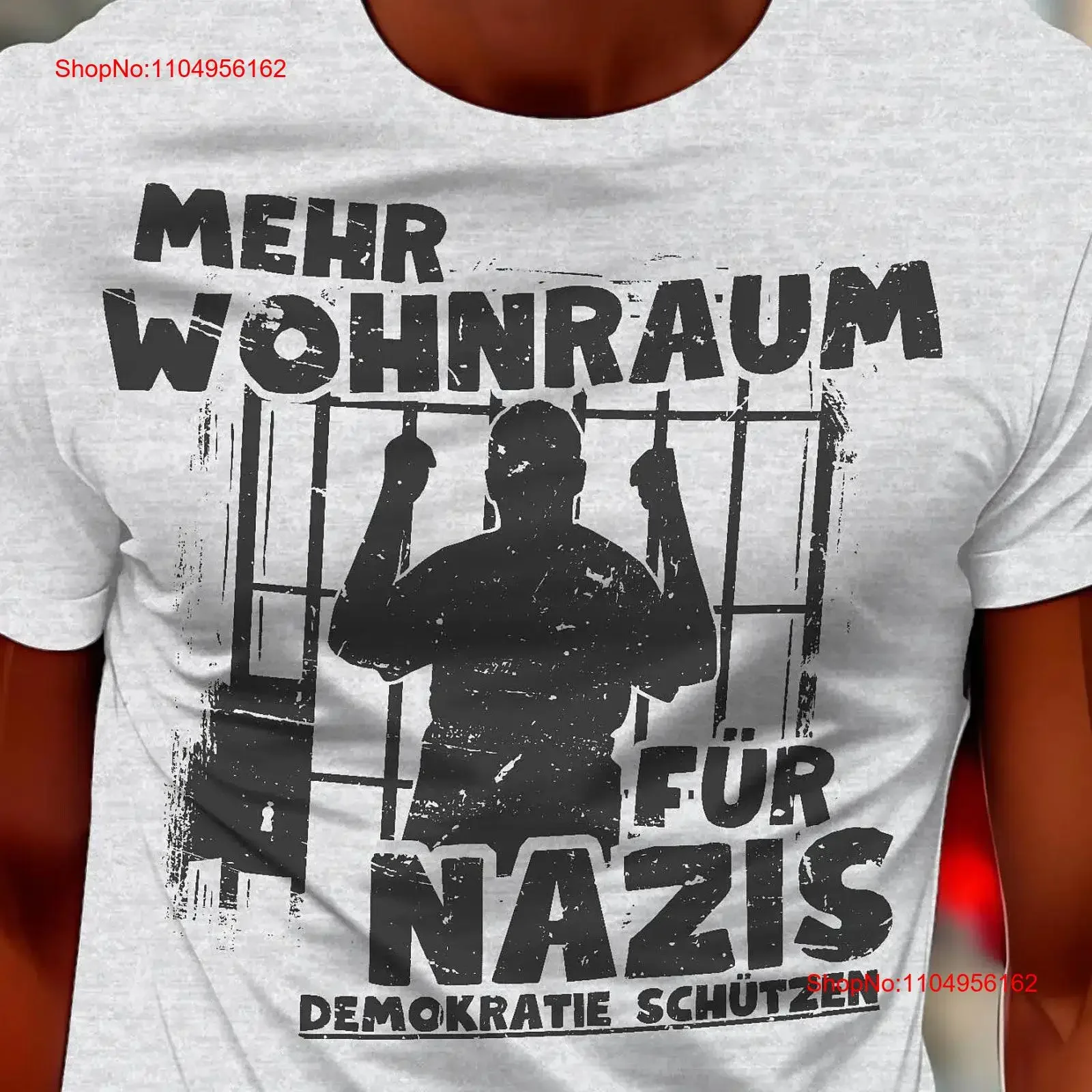T-Shirt Mehr Wohnraum for Nazis Demokratie schützen hinter Gitter bringen gegen Hass und Hetze 413APT2 vintage Washed