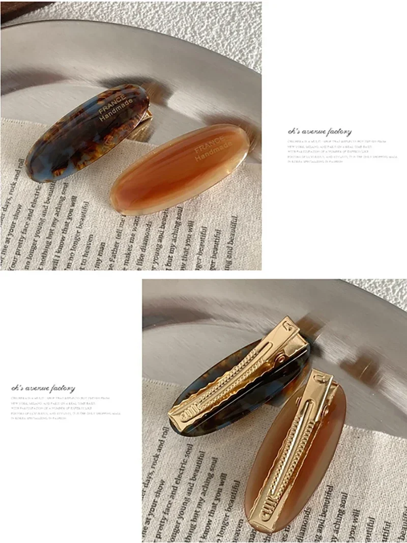 Woman Exquisite Version Gold Label Elliptical Small Acetate French Hair Claws Barrettes Trendy Side Clips Girls Hair Accessories
