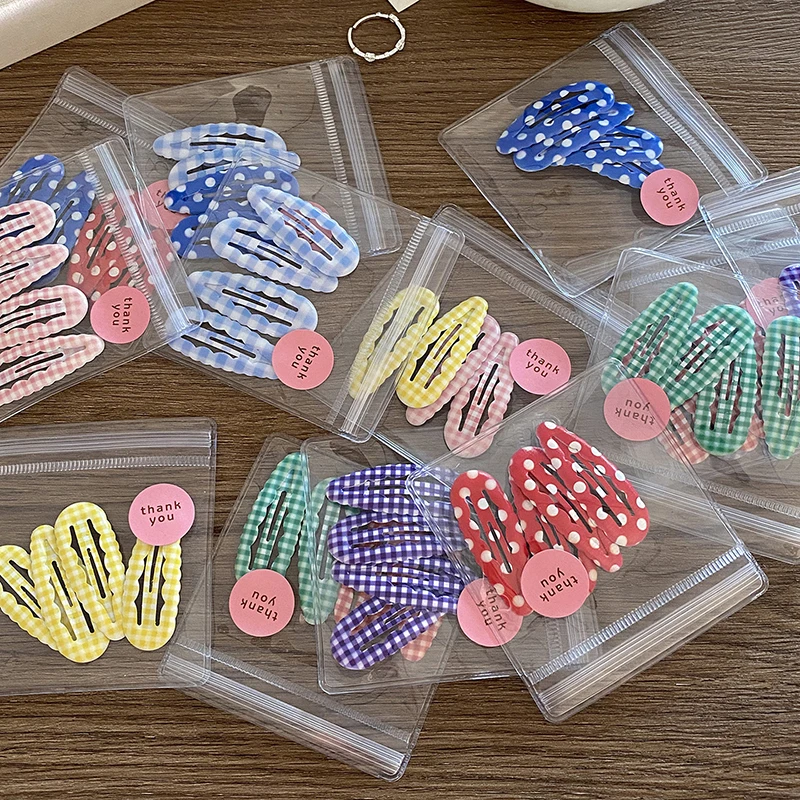 4pcs/bag College Style Cute Little Student Female Broken Hair Bangs Clip BB Clip Suit Fashion Polka-dot Plaid Hairpin Female