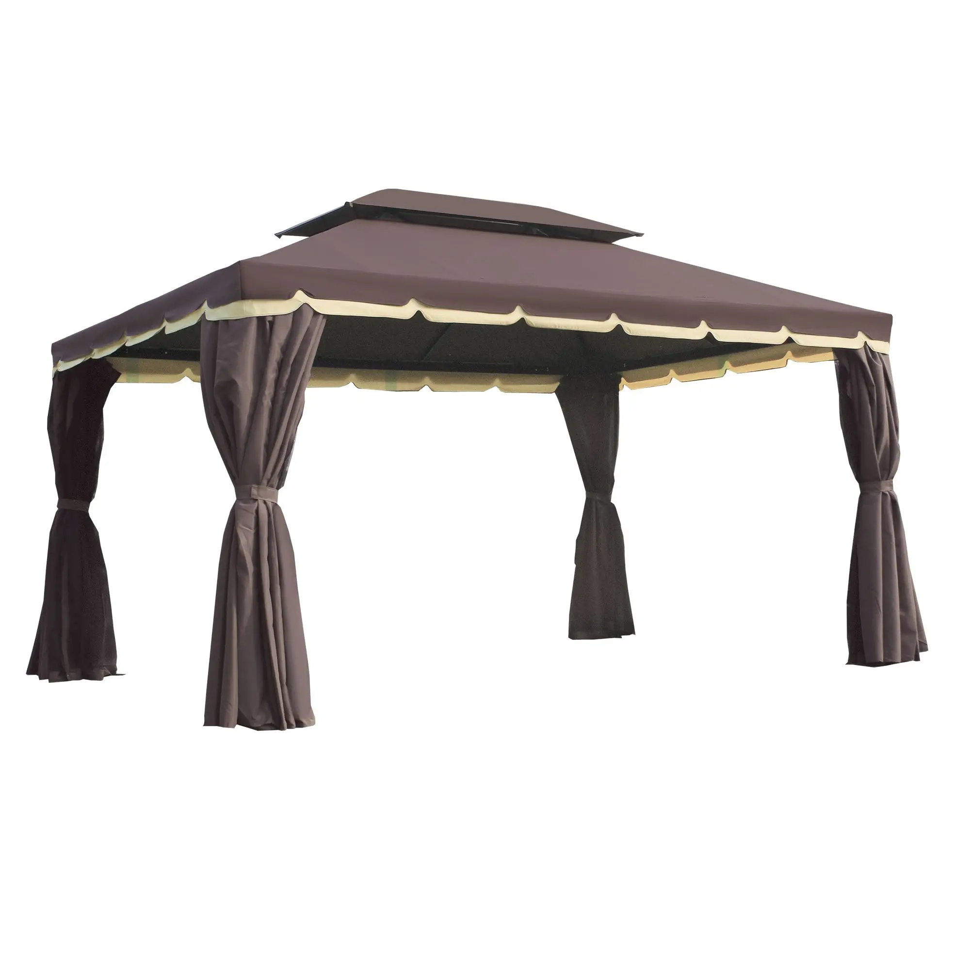 

For Outsunny Patio Gazebo 10'x13' with 2-Tier Polyester Roof, Vented Canopy, Mesh Sidewalls, Aluminum Frame - Coffee