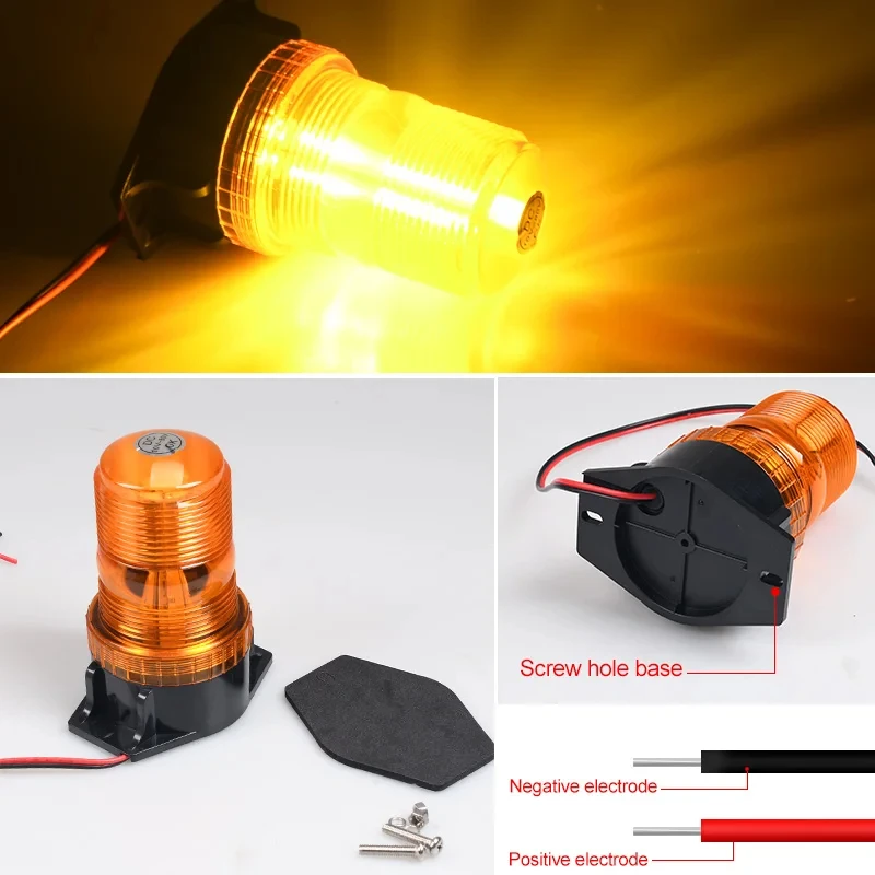 12V-24V LED High Power Emergency Warning Light 360ยฐ Rotating Flash Red Yellow Blue Work Light Forklift Car Work Signal Lamp