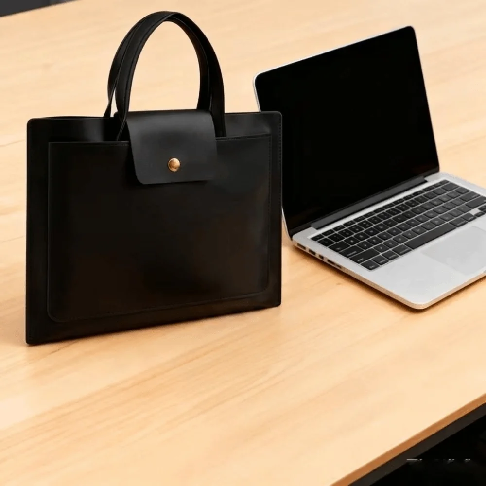Large Capacity A4 Leather Document Bag Simple Thickened Waterproof Laptop Cases Anti-Scratch Lightweight Business Briefcase