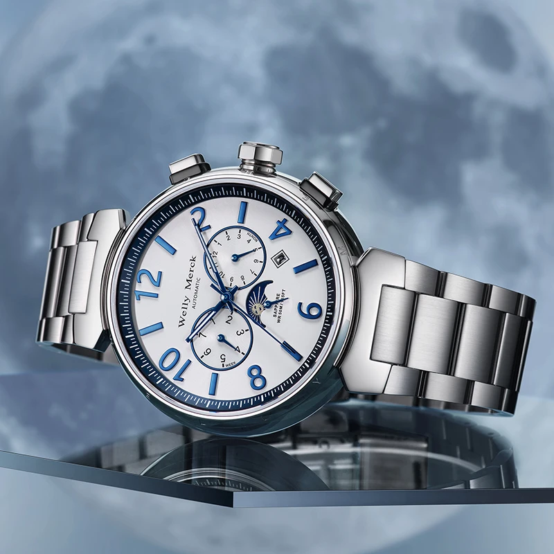 ساعة WM ساعات آلية أوتوماتيكية مقاومة للماء كلاسيكية كاجوال لرجال الأعمال ساعة Welly Merck WM108M