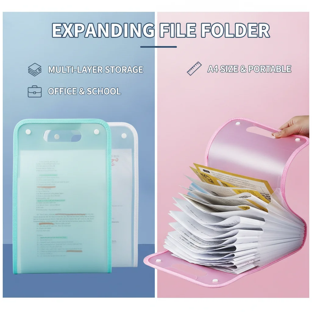 File Folders Portable A4 Letter Size Macaron Color Accordian Document Organizer Classroom Office Home Storage