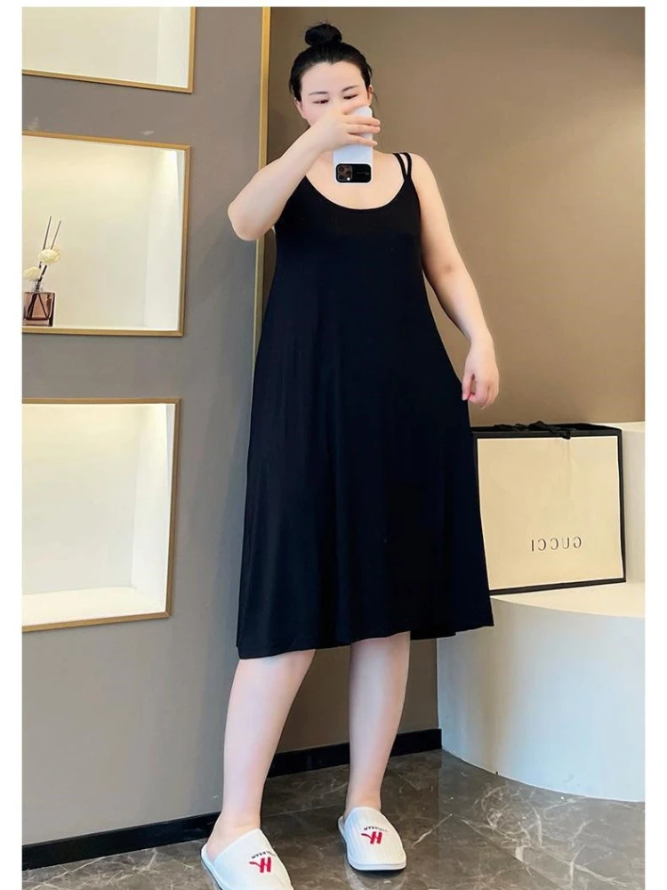 

Ночная сорочка больших размеров (до 150 кг) для женщин: повседневное сексуальное платье-пижама с перекрестными бретелями и тонкими лямками, однотонное, для сна