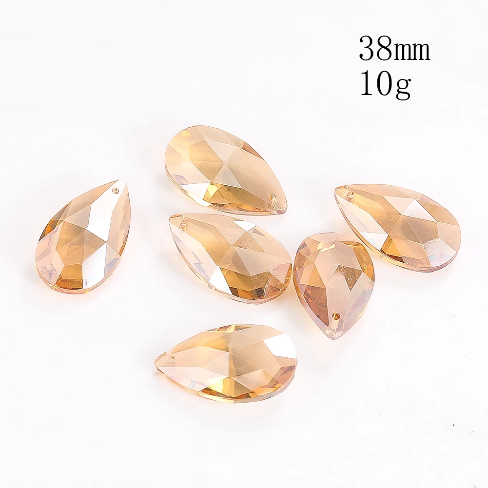 6PCS 38mm Chandelier Crystals Replacement Champagne Teardrop Beads Curtain Prism Suncatcher Hanging Pendant Ceiling Light Parts