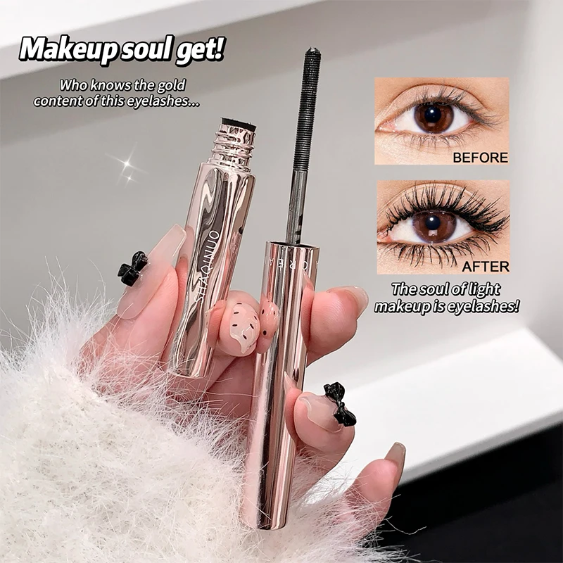 SHAQINUO Máscara de pestañas delgada y rizada: resistente al agua/suor, agrandamiento de ojos, rizo natural de larga duración