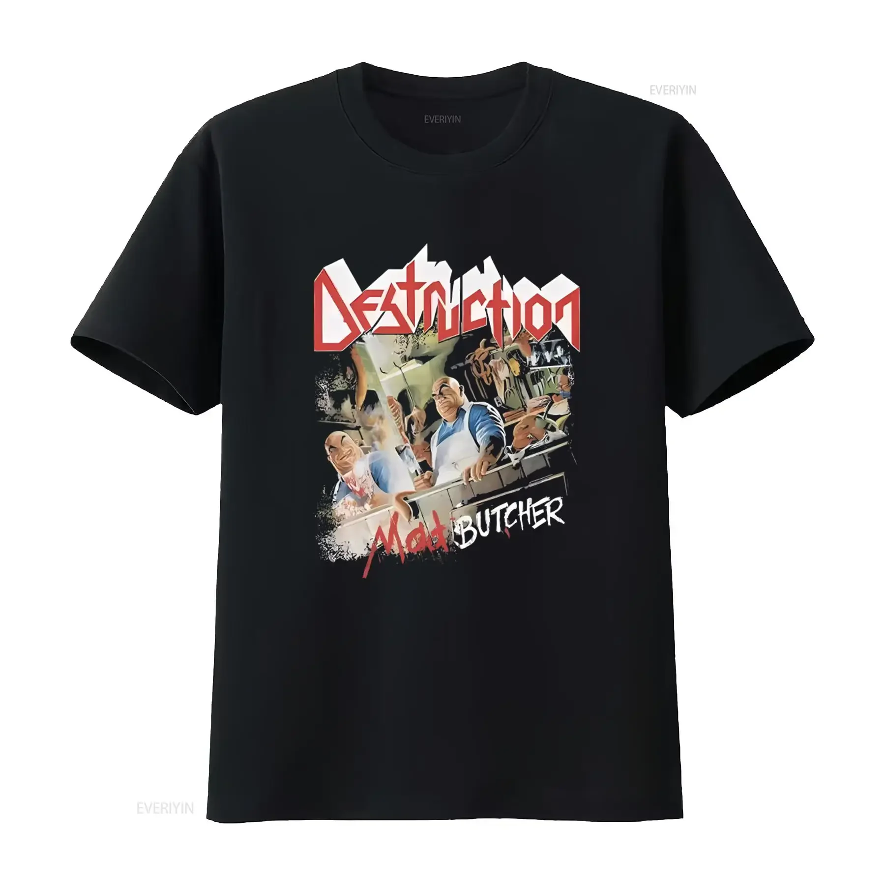 Men's Destruction Mad Butcher Print T Shirt Medium Black Heavy Metal Band Inspired Design vintage Washed Slightly Casual