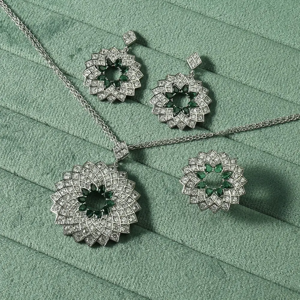 

019822 комплект ожерелья с подвеской для женщин, комплект ювелирных изделий с подвеской из циркона, ожерелье/серьги/кольцо, очаровательное свадебное украшение, подарок на помолвку