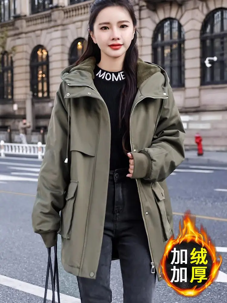 Veste à capuche épaisse en peluche pour femme, Parka chaude en coton, ample et décontractée, longue, nouvelle mode automne hiver