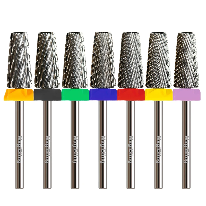 MagiBling Tungsten 5 in 1 Tapered Barrel Nail Drill Bits Cross Cut Left Right Hand Hard Soft Gel Removal Manicure Tools 3/32''