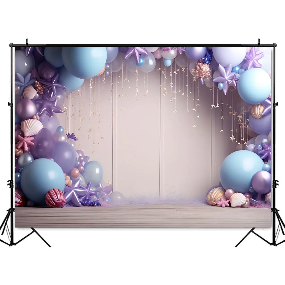 Mermaid Birthday Purple Balloon Backdrop for Photography Kid Children Portrait Background for Photo Studio Photocall