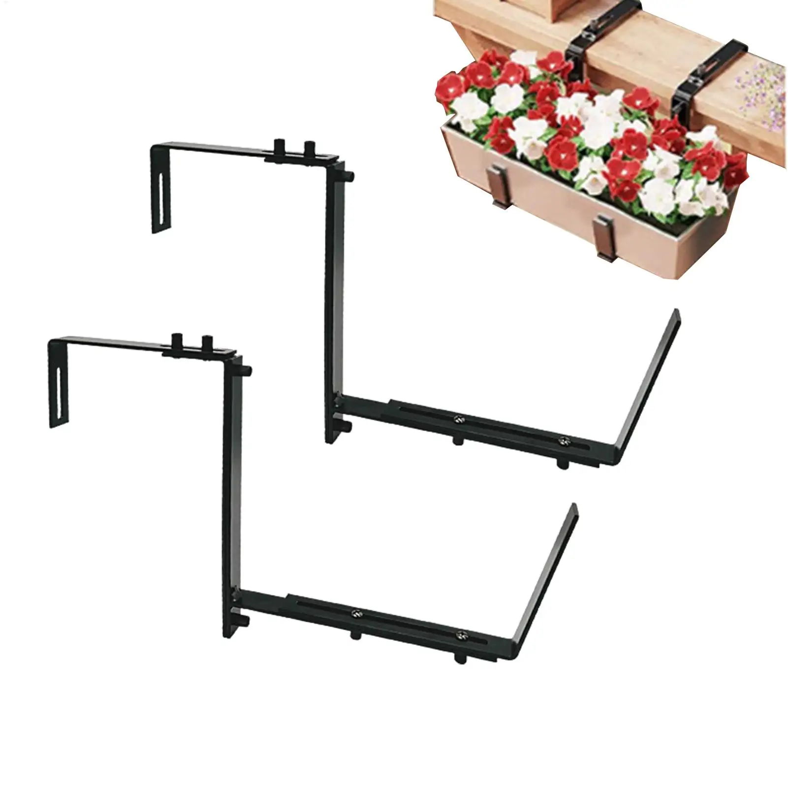 Adjustable Planter Box Brackets Heavy Duty Metal Balcony Plant Holder 2PCS Garden Bed Fence Bracket for Windowsills