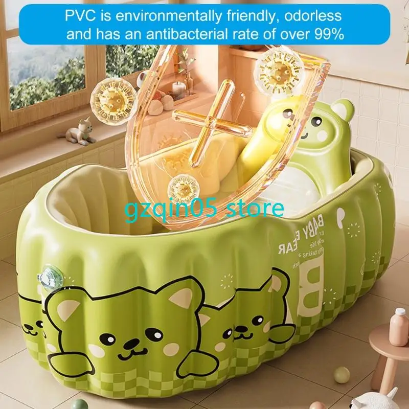 H055 حوض استحمام للأطفال قابل للنفخ، تصميم قابل للطي، قاعدة غير قابلة للانزلاق للاستحمام الآمن #4
