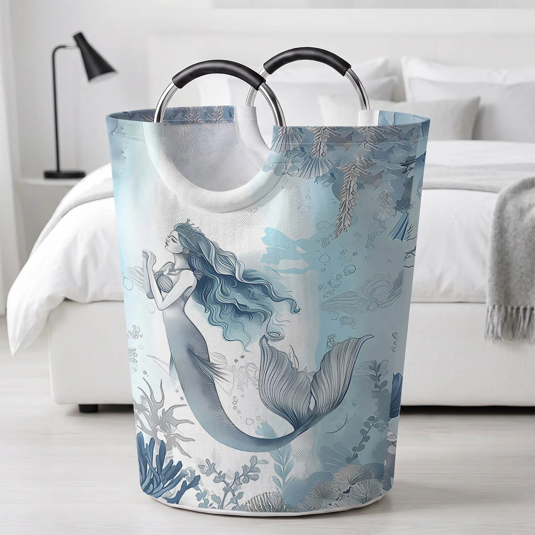 Vintage Blue Mermaid Underwater World Print Handheld Storage Basket, For Laundry, Bedroom & Home Sundries Storage