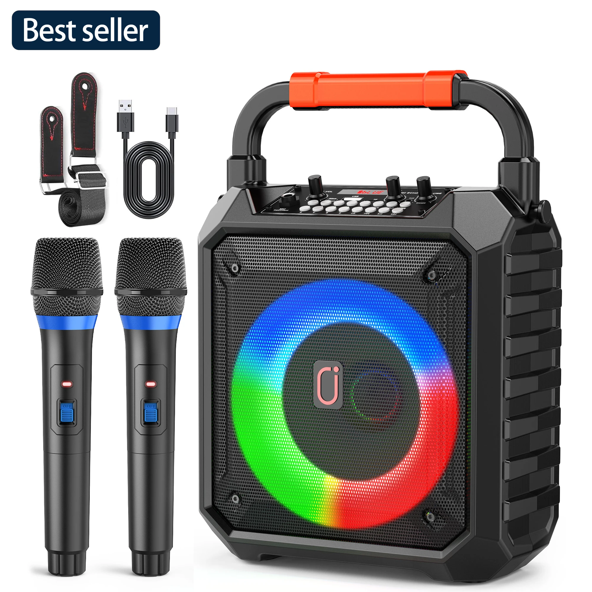 

Беспроводная уличная колонка FanFun, портативная колонка с микрофоном, красочная DJ-подсветка, два разъема для микрофона, совместимость с картами TF