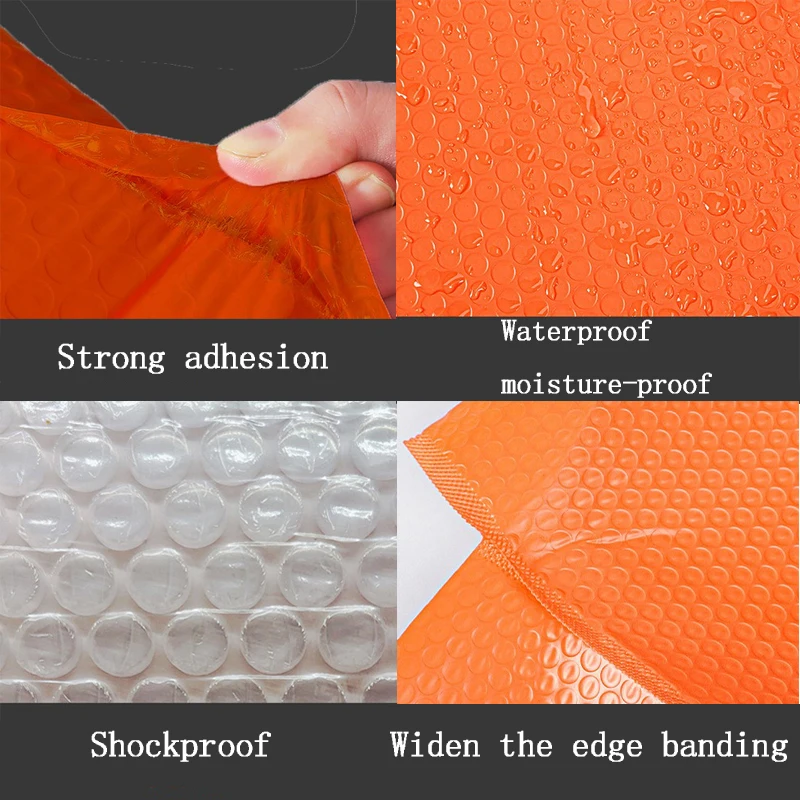 50Pcs 4 Sizes Pumpkin Orange Bubble Envelope Waterproof Plastic Bubble Bag Self Seal Padded Shipping Envelopes Business Supplies