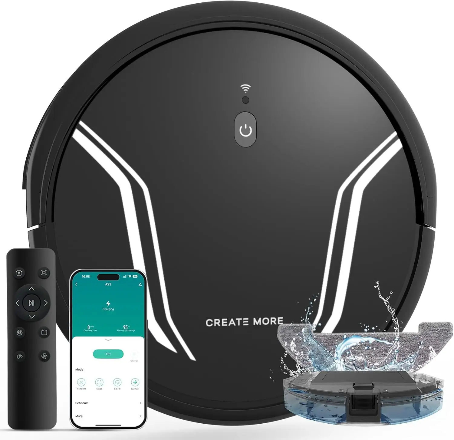 5000Pa Robot Vacuum and Mop, 3-in-1 Cleaner with WiFi/Alexa/App, Self-Charging for Hard Floors, Pet Hair