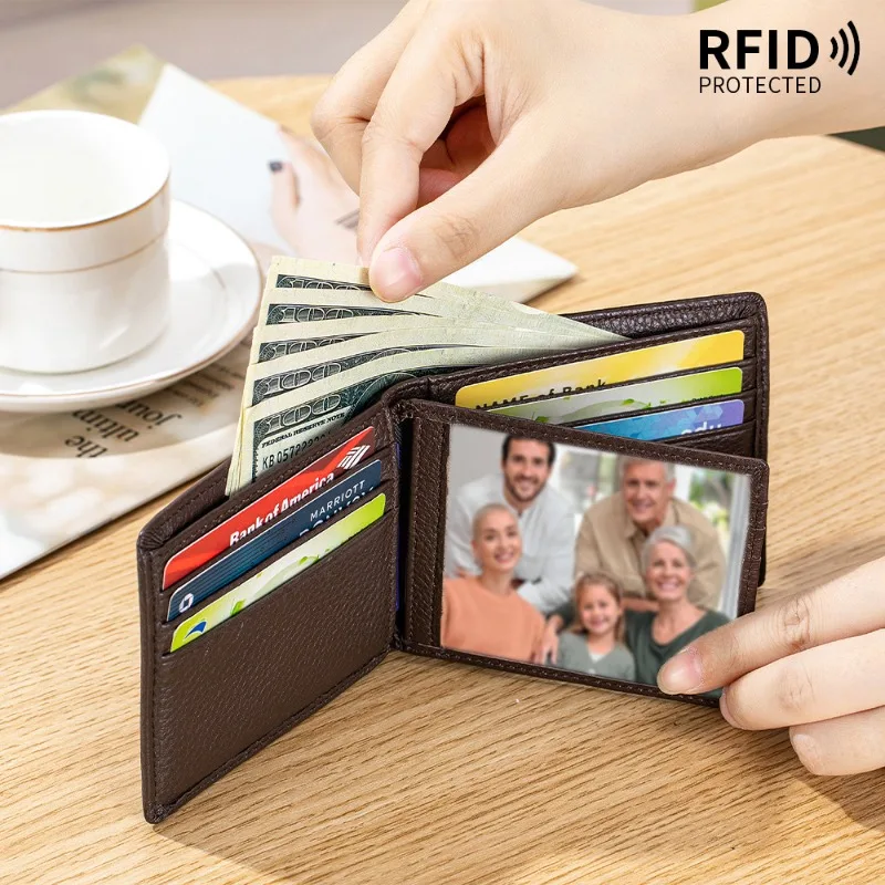 2026 Men Premium Top Grain Leather Bifold Wallet, Luxury Business Card Holder Wallet for Men, Slim Cowhide Purse with ID Window