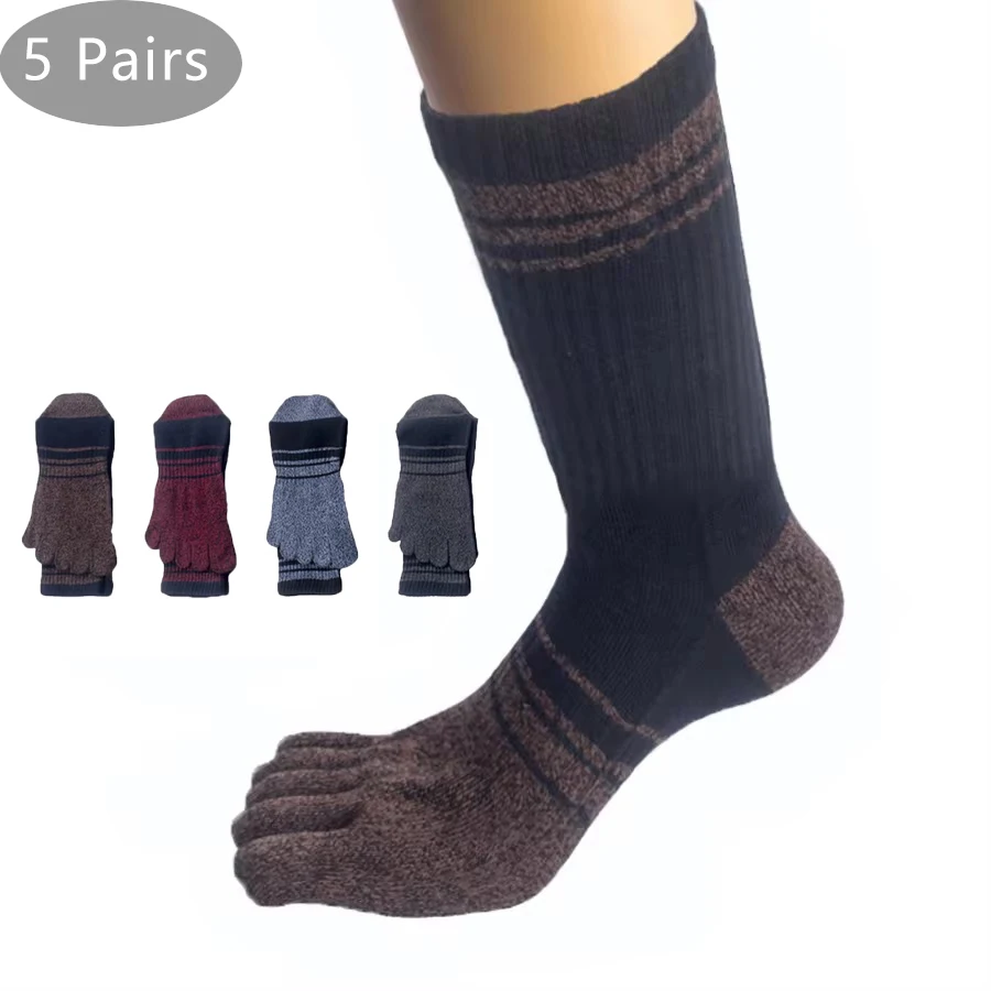 5 Pairs 5 Finger Long Socks Combed Cotton Colorful Compression Fitness Badminton Tennis Bike Running Basketball Sport Toe Socks