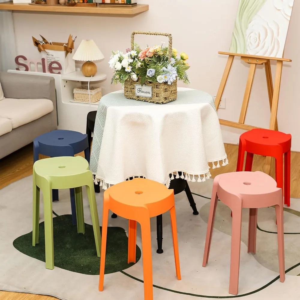 Tabouret de Bar à Dos auxRond et Coloré, en Plastique, Empilable, Portable, 18 Pouces, 6 Paquets