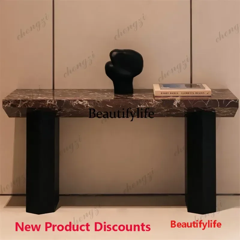 45 Italian light luxury marble entrance table minimalist designer villa end view table rectangular entrance table