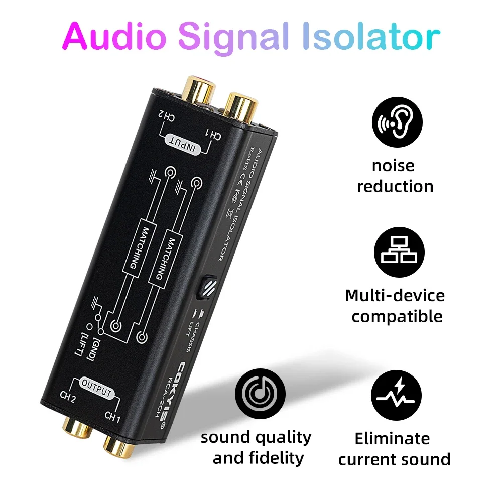 Portable 2 Channels RCA Ground Loop Isolator Professional Hum Eliminator Audio Signal Isolator Noise Filter Musical Accessories