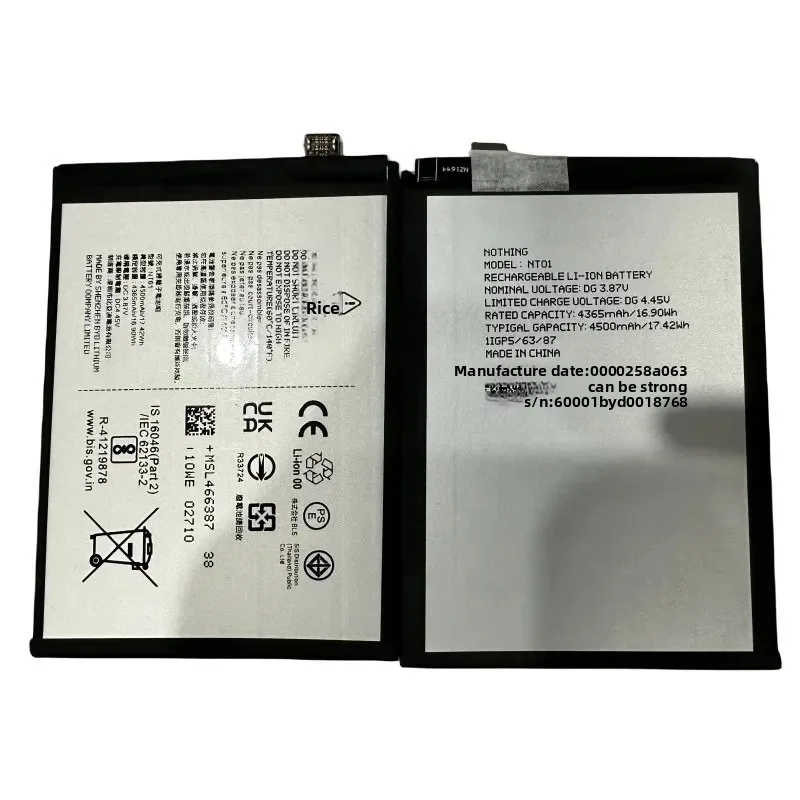 3.87V 4500mAh Mobile Phone Batteries for Nothing Phone 1 One NT01 Replacement Lithium-ion Battery High-Quality in stock