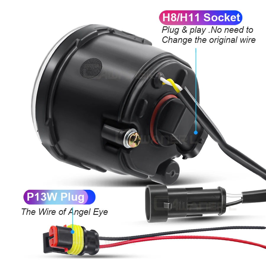 2 Pieces H11 Car Front Bumper LED Fog Light Assembly Angel Eye Daytime Running Lamp DRL 30W For Nissan Note 2006 2007 2008 2009 - view 3