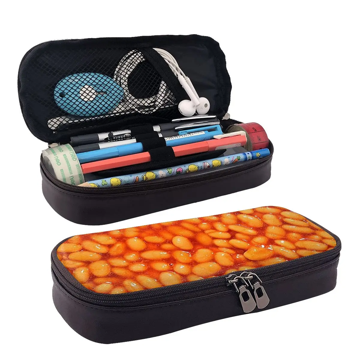 Baked Beans Leather Pencil Case for Kids Gifts Pen Box Pencil Bag Stationery Supplies
