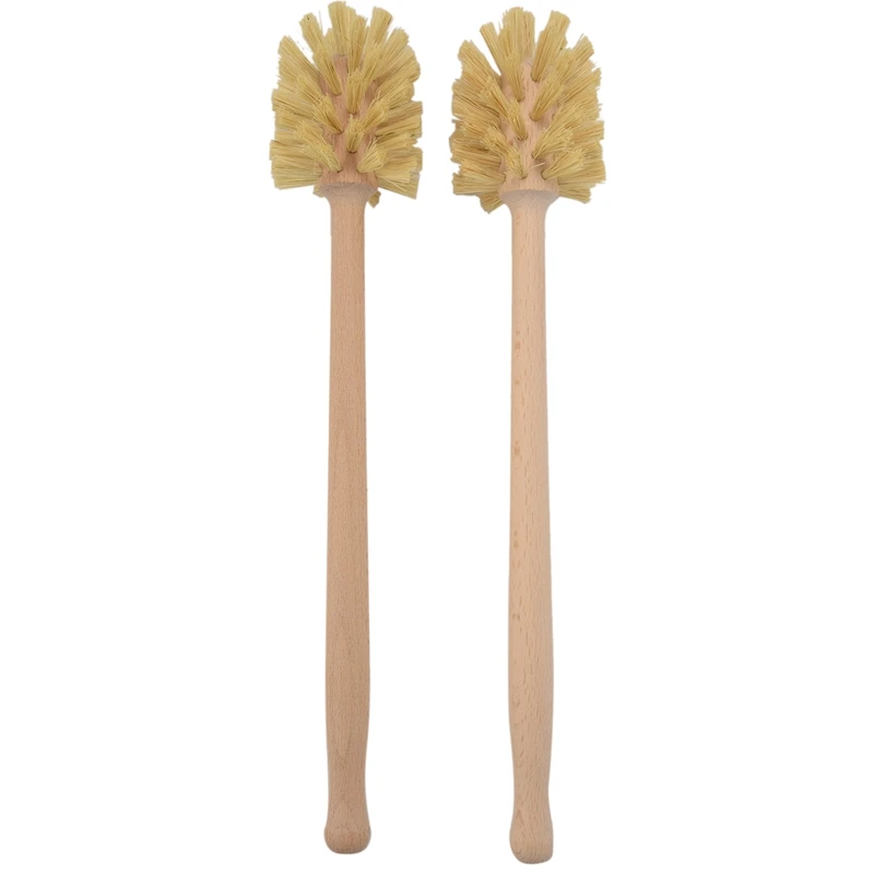 Toilet Brush, 2 Pack Wood Toilet Brush Made Of Beechwood, Strong Jute Bristles With 360° Cleaning Power