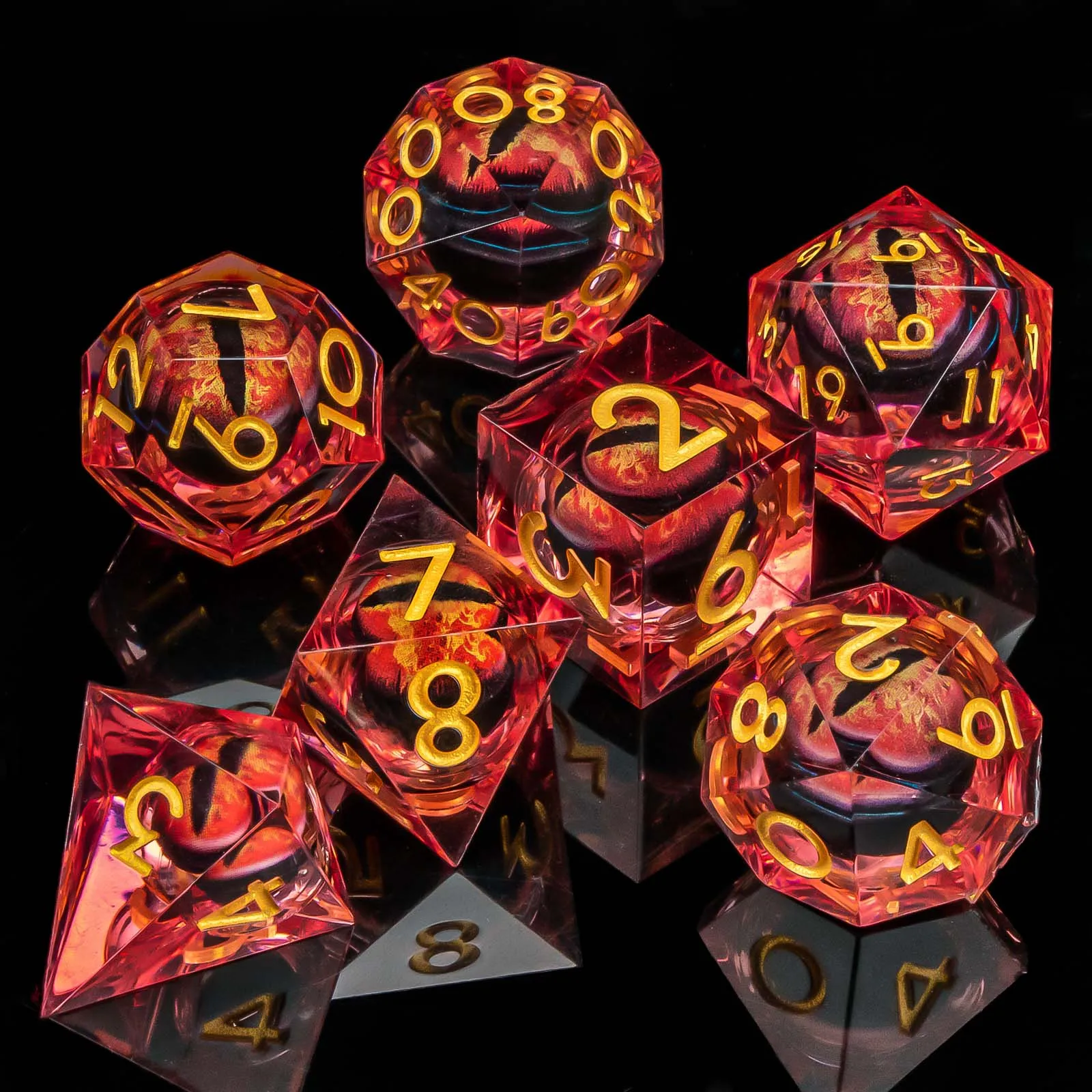 Dragon Eyes Dice DND Set - Liquid Core Mobile D&D Polyhedral Handmade Resin Dice RPG Role Playing Dungeon and Dragon