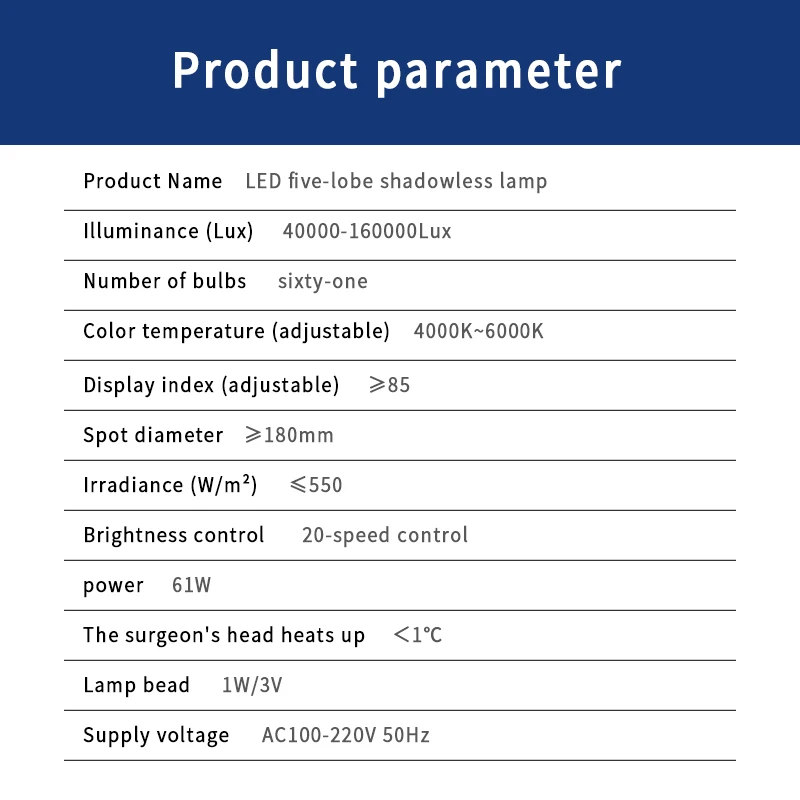 Electric LED 5-Flap Shadowless Surgical Lamp Operating Room Furniture with Plastic Construction Medical Equipment Lighting