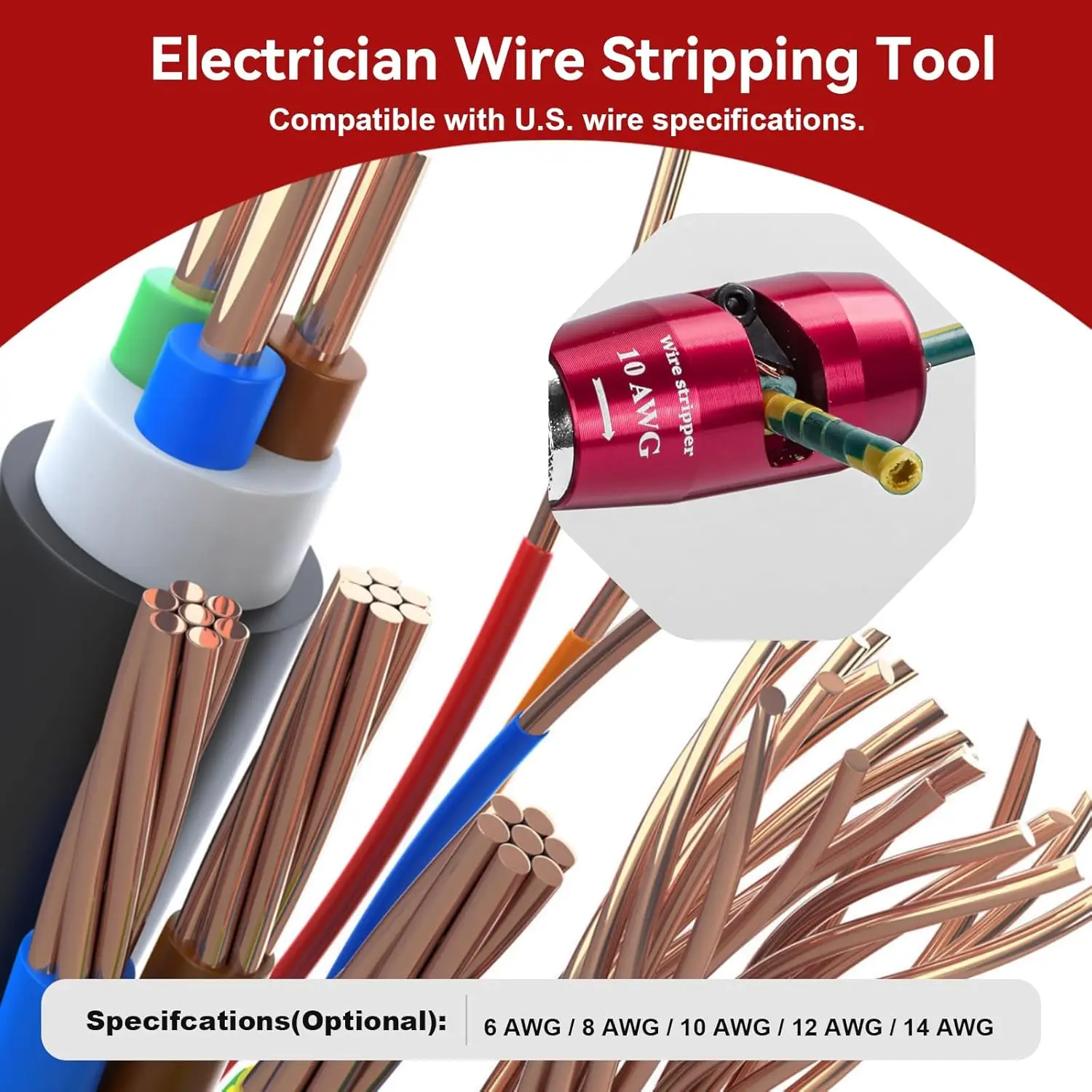 Wire Strippers for Drill for AWG 14-12-10-8-6 Standard Wires Including 2 Types of Twisters Support for Multiple Strands of Wires