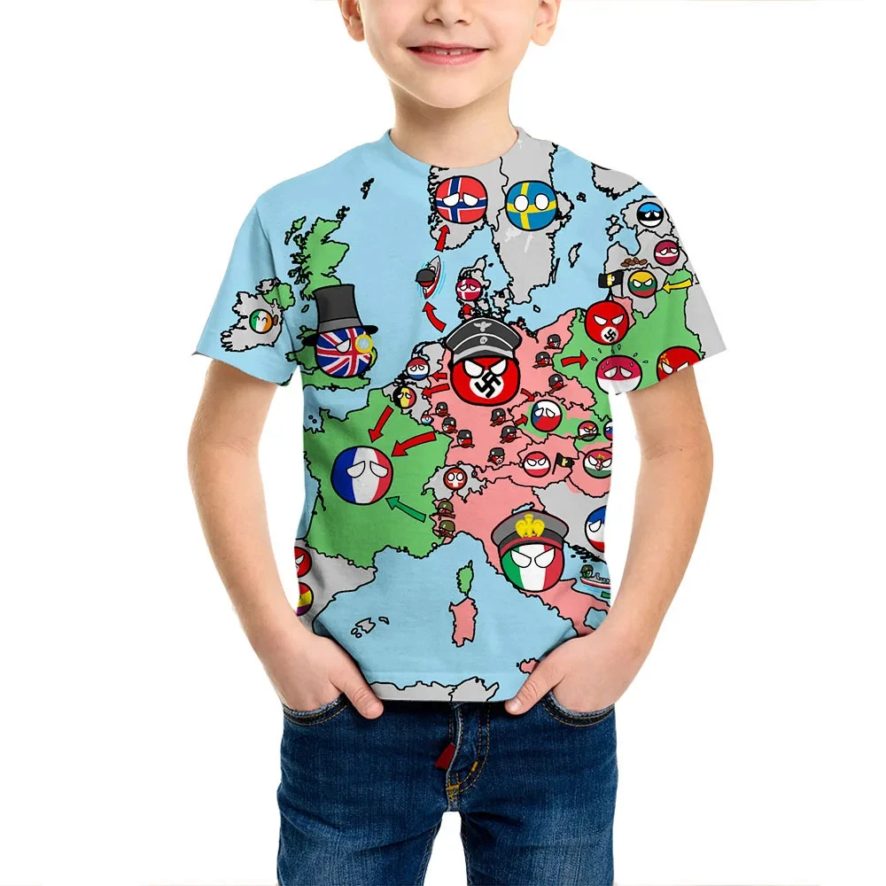 Countryball Polandballs Print Summer Funny 3D Kids T-Shirt Oversized Casual O-Neck Harajuku Boys Trend Children Clothing T-shirt