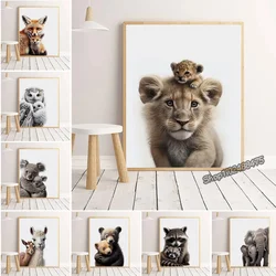 Cute Animal and Their Baby Poster Lion Elephant Koala Bear Owl Fox Canvas Painting Wall Art Pictures for Nursery Baby Room Decor