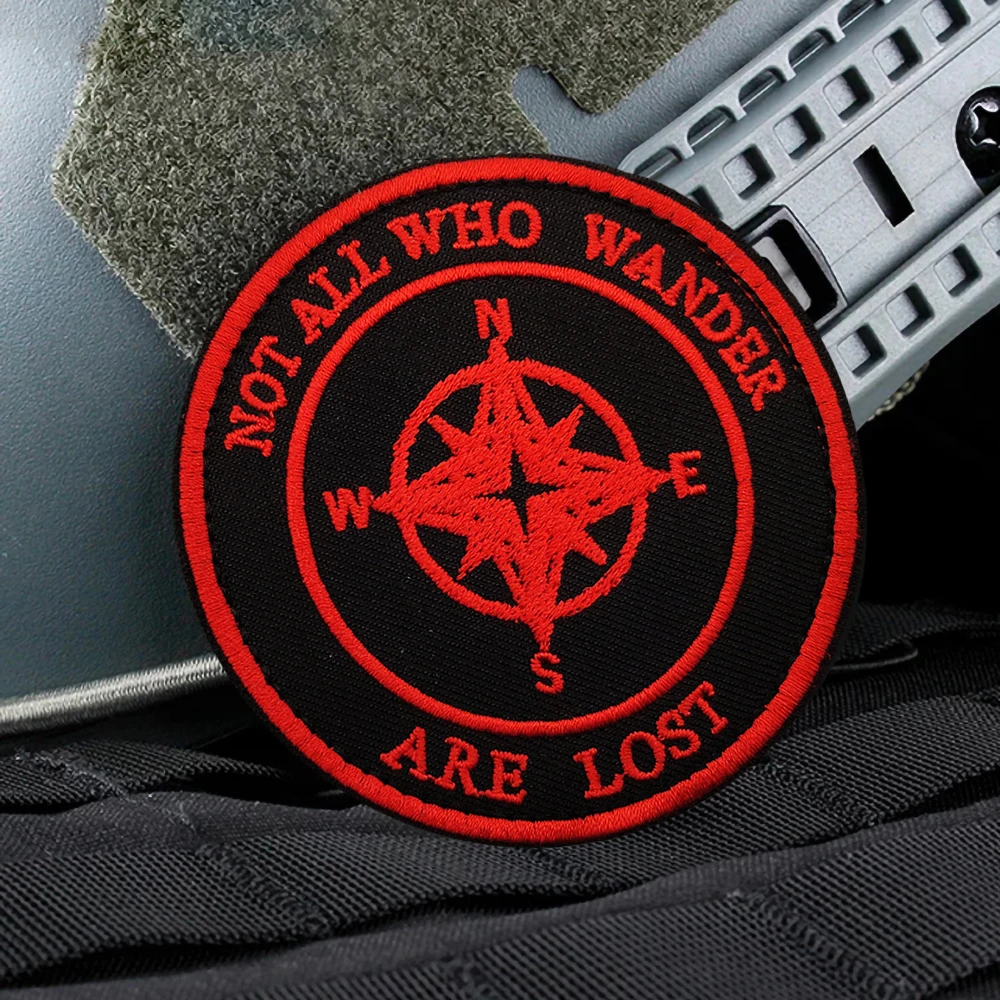 Outdoor Camping Badge Compass Wolf Embroidered Patches and Appliques Hook&Loop Armband Tactical Morale Badge on Backpack Sticker