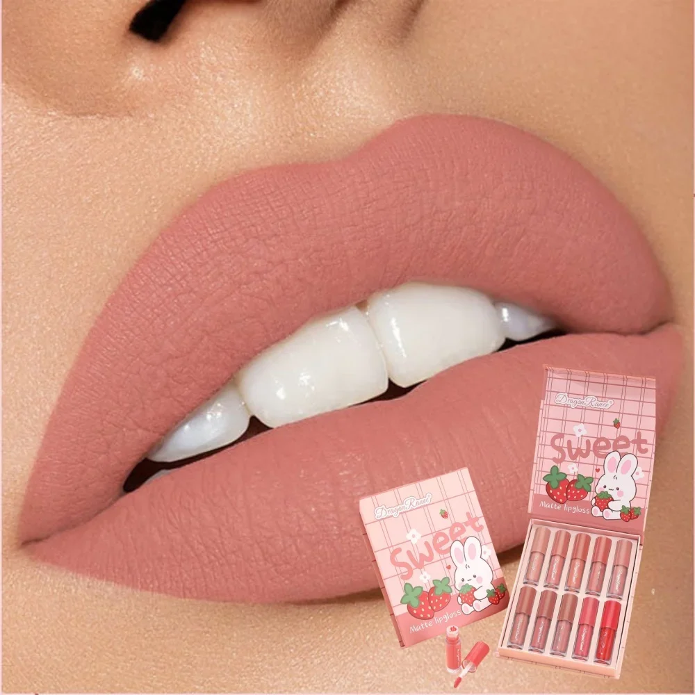 Highly Pigmented Liquid Lipstick 10pcs Velvet Matte Lip Gloss Set Waterproof Long Lasting Non Stick Lip Glaze Makeup Cosmetics