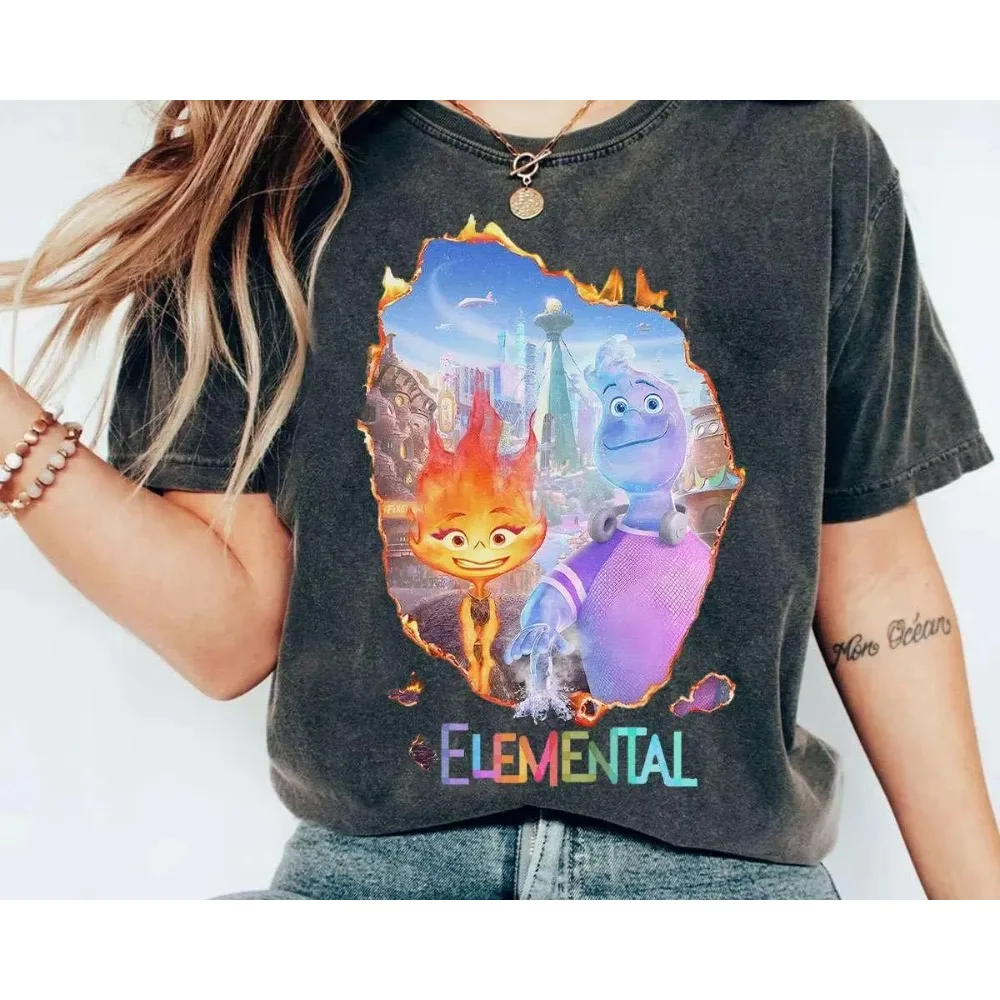 تي شيرت ديزني إليمنتال إمبر آند واد قميص رد فعل كيميائي عنصري قميص ديزني بيكسار إليمنتال ديزني فاميلي للنساء والرجال #2
