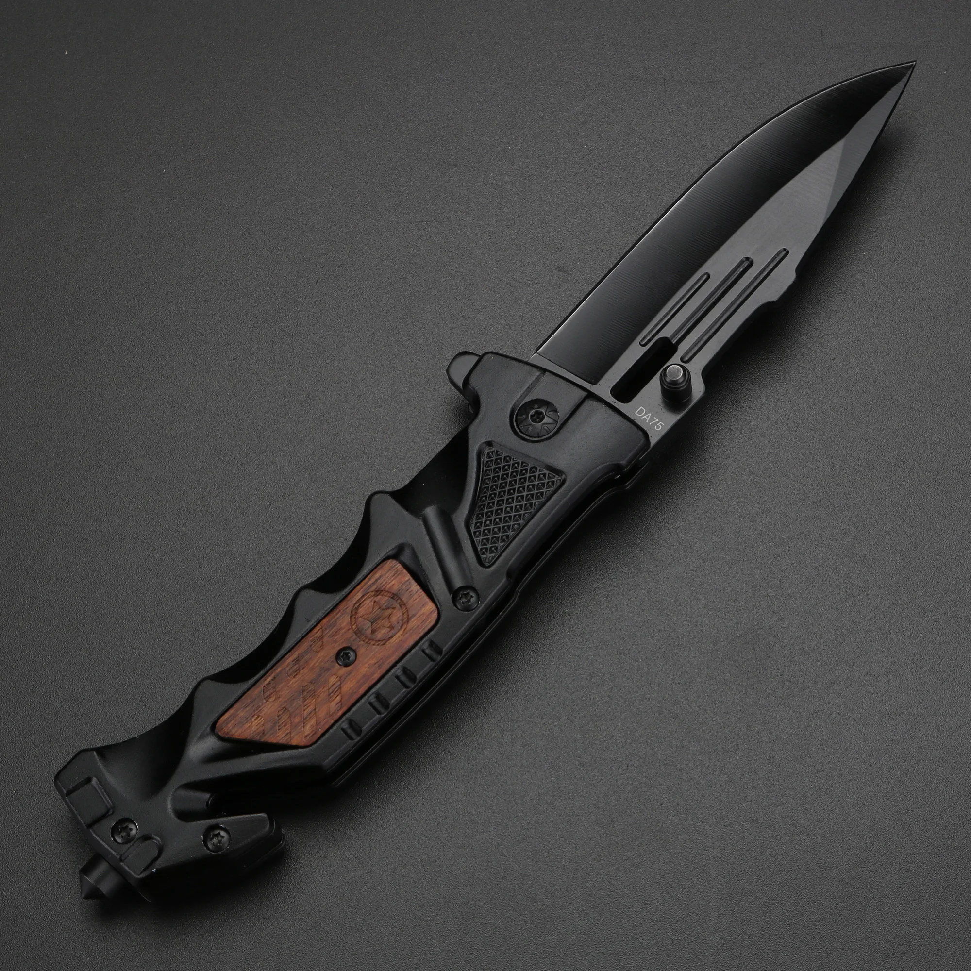 Outdoor folding knife with black wooden handle High hardness camping hunting knife EDC tool knife