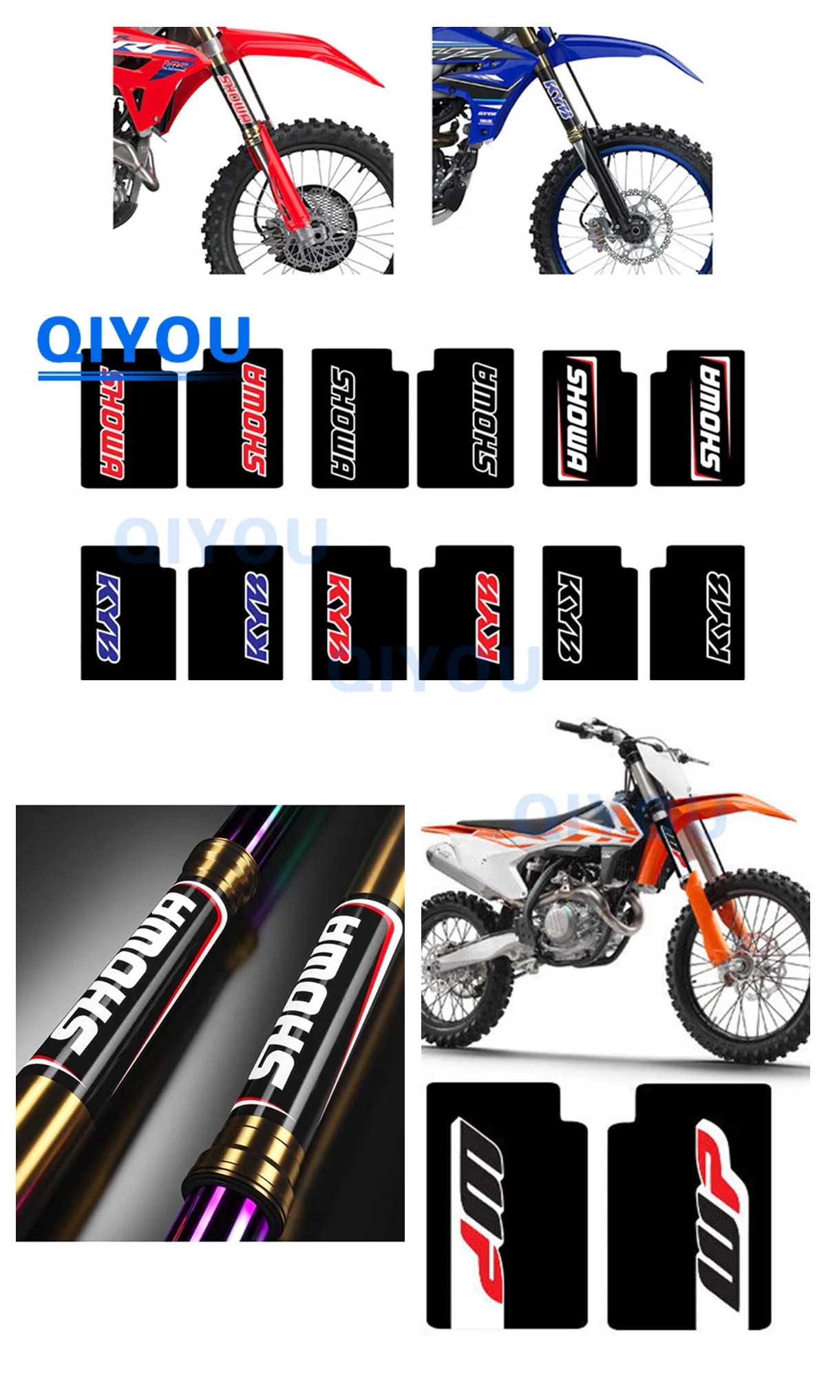 2x KYB SHOWA WP Dirt Bike Upper Fork Stickers Motorcycle Graphic PVC Decal Thick Gloss Car Sticker