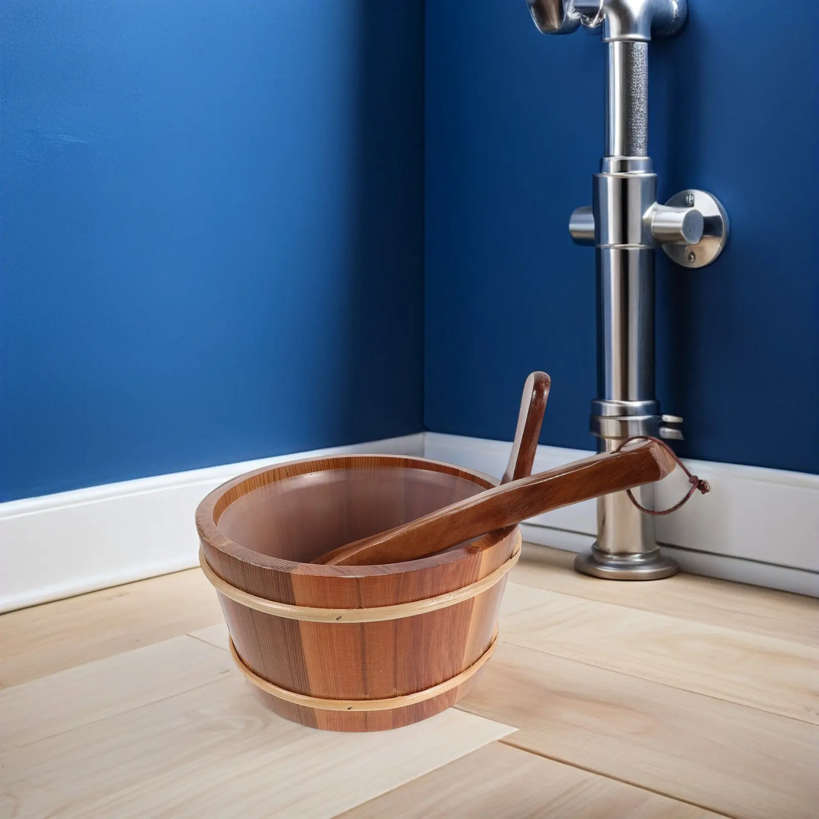 1Set Wooden Sauna Bucket Ladle 1 Gallon Rustic Spa Bath Tub Natural Grain Water Scoop Sauna Kits Accessories Bath Ladle Bucket