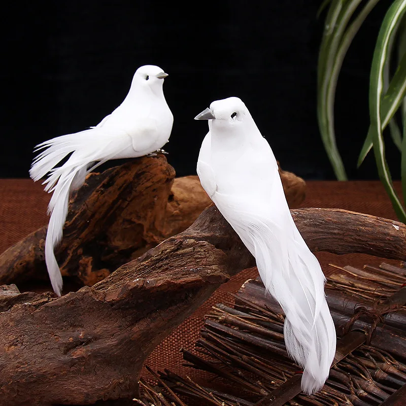 Pack of 12 Artificial Birds White Fake Foam Animal Simulation Feather Birds Models DIY Wedding Home Garden Decoration