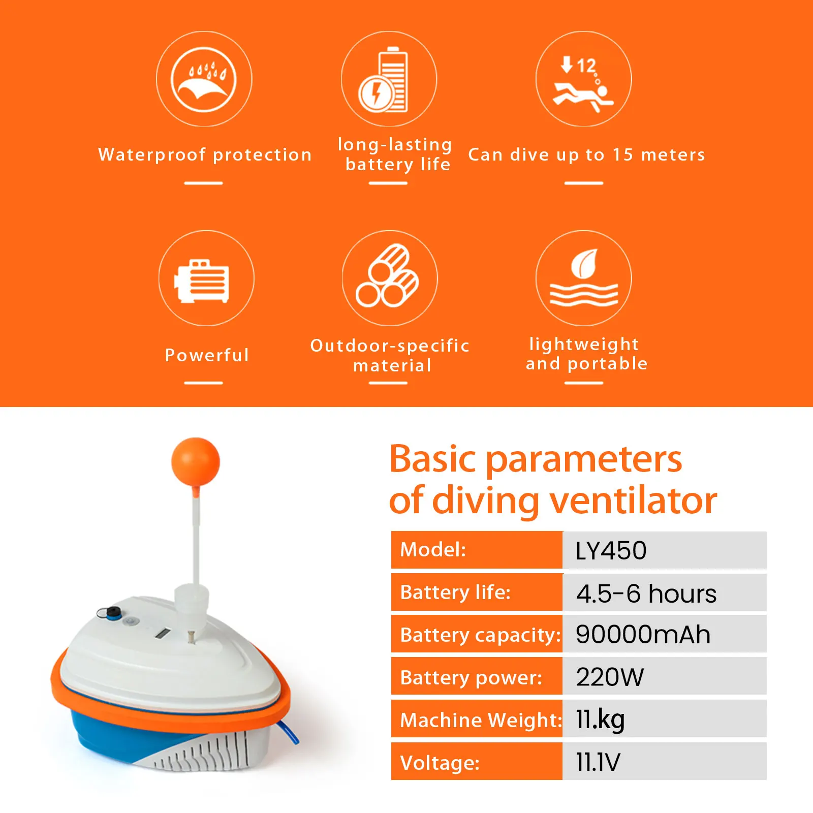 15MHot Sale High Quality Convenience LY450 4.5-6Hours Swimming Equipment Breathing Mobile Diving Ventilator